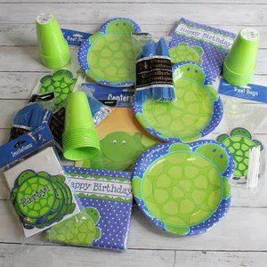 Kid Birthday Party LOT Turtle Plates Invitations Disposable Paper